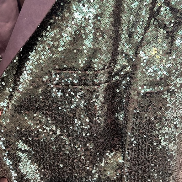 Mage Male Womens Emerald Green Sequin Blazer Jacket NYE Holiday Satin Size Large - Picture 6 of 16